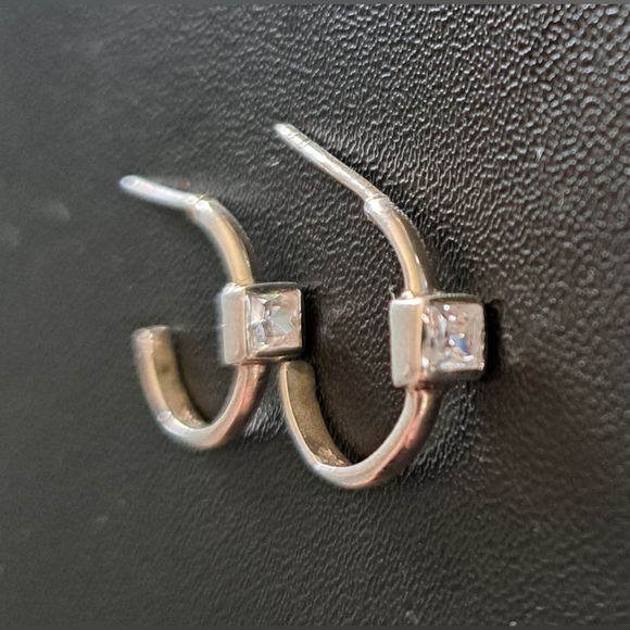 Sterling Silver CZ Hoop Earrings - Picture 7 of 8